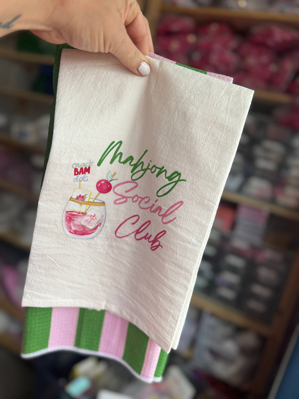 Mahjong Social Club Flour Sack Tea Towel | Watercolor Mahjong Kitchen Towel | Cute Mahjong Home Decor Gift