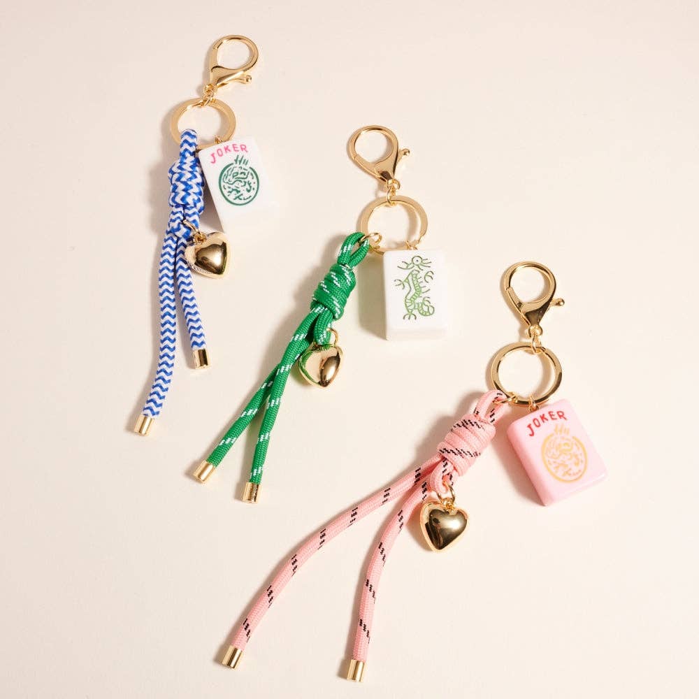 Mahjong Tile Charm Keychain | Mahjong Gift for Women | Paracord Bag Charm with Heart AccentMahjong Tile Charm Keychain | Mahjong Gift for Women | Paracord Bag Charm with Heart Accent