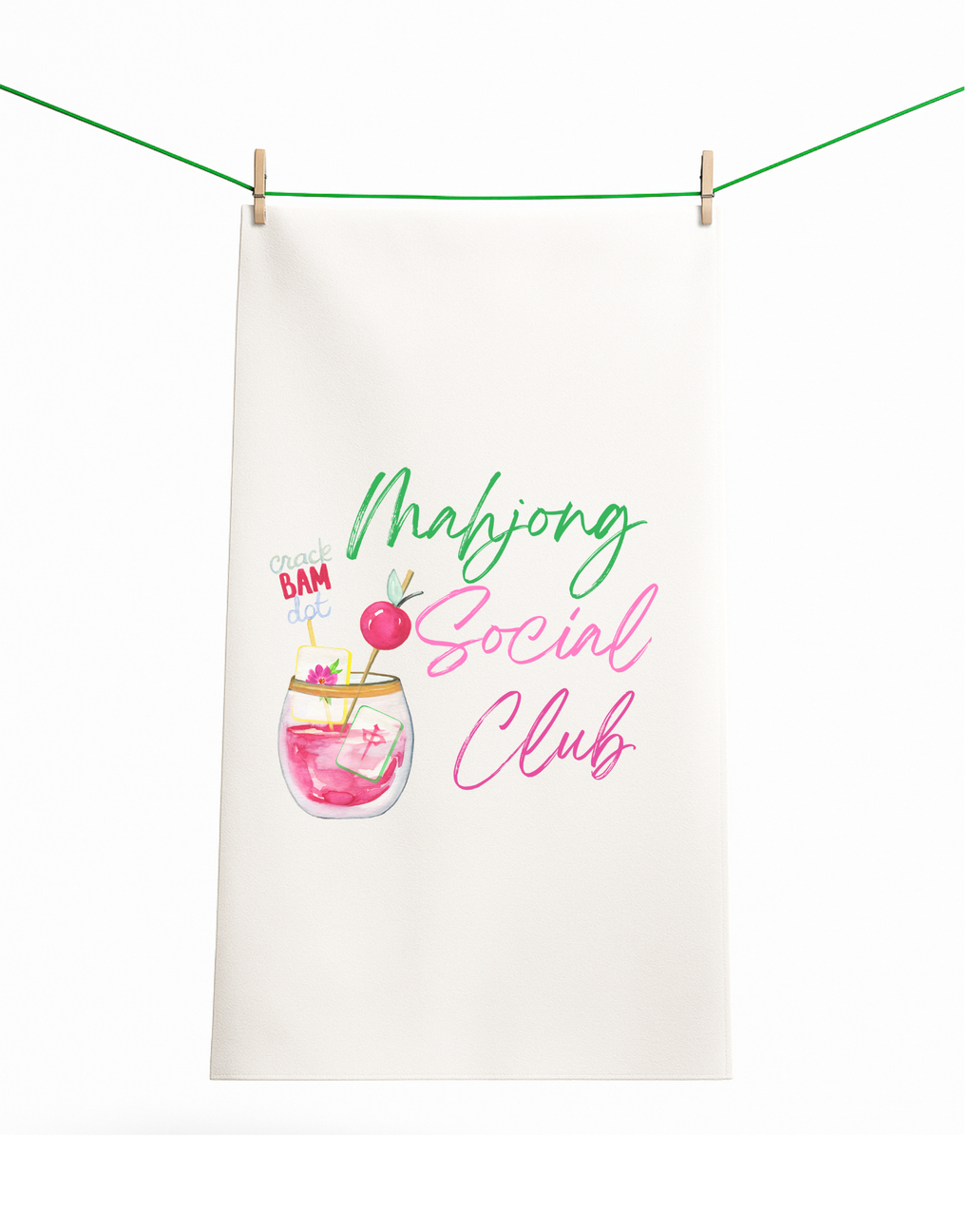 Mahjong Social Club Flour Sack Tea Towel | Watercolor Mahjong Kitchen Towel | Cute Mahjong Home Decor Gift