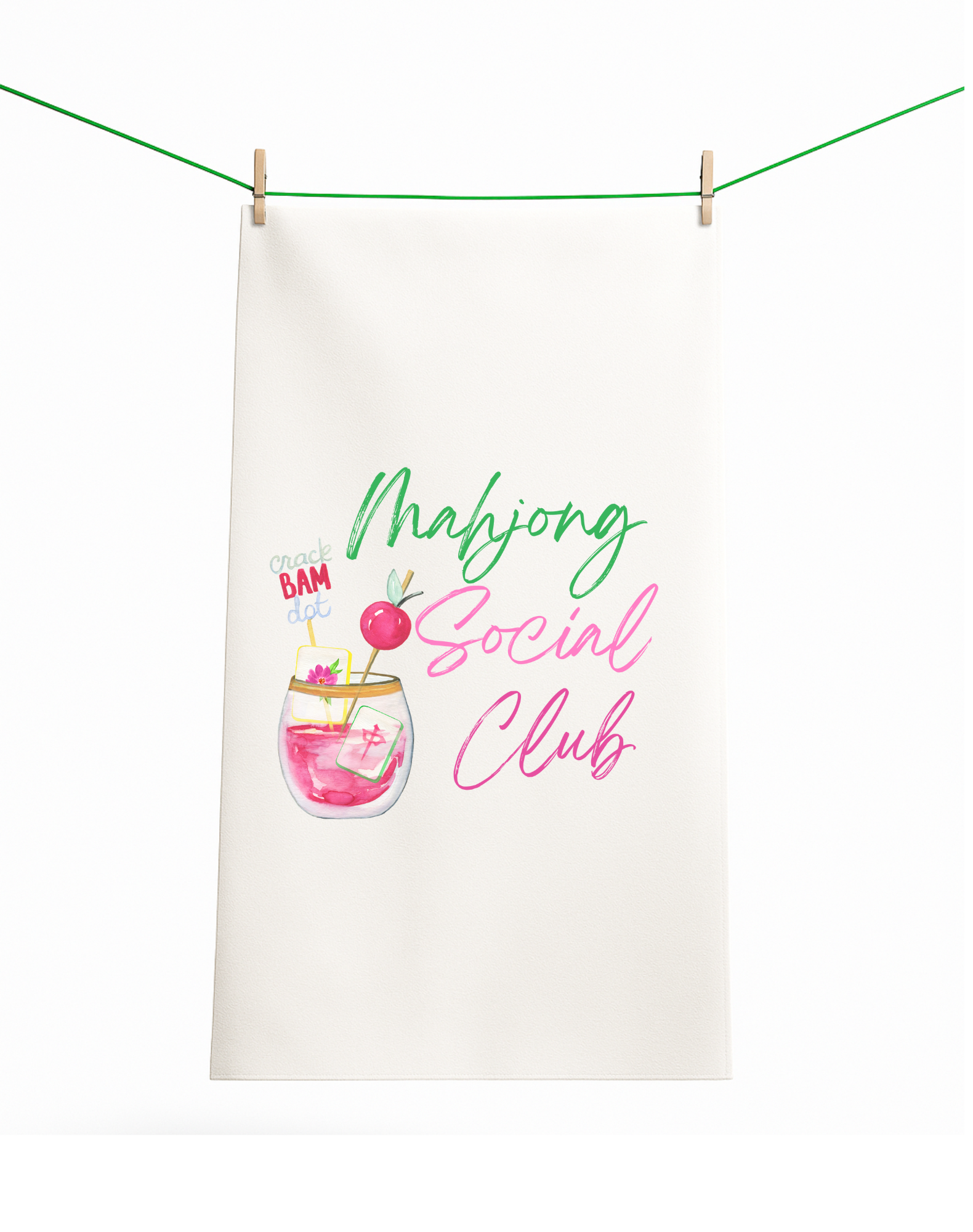 Mahjong Social Club Flour Sack Tea Towel | Watercolor Mahjong Kitchen Towel | Cute Mahjong Home Decor Gift