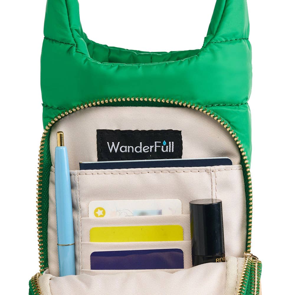 WanderFull® HydroBag® Puffer Water Bottle Crossbody Bag | Hands-Free Hydration Bag with Tee Holder