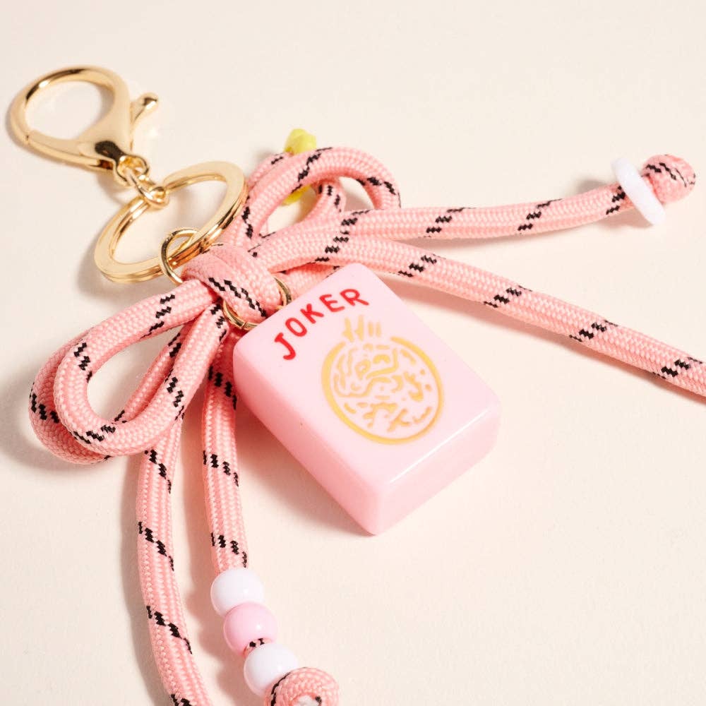 Mahjong Joker Tile Keychain | Paracord Bow Bag Charm | Whimsical Mahjong Gift for Women