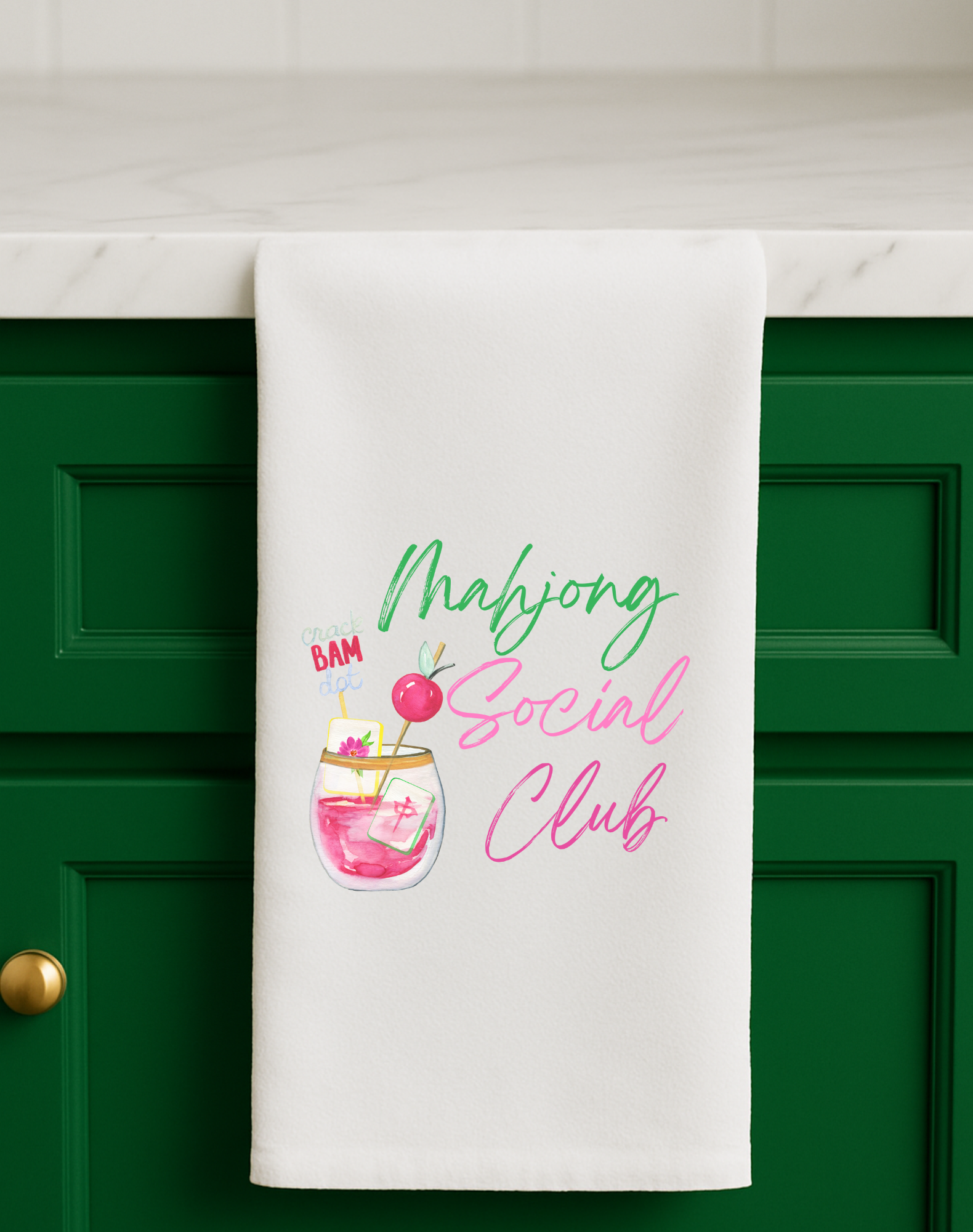 Mahjong Social Club Flour Sack Tea Towel | Watercolor Mahjong Kitchen Towel | Cute Mahjong Home Decor Gift