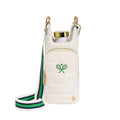 WanderFull HydroBag® Tennis Puffer Water Bottle Bag | White with Tennis Embroidery | Hands-Free Crossbody