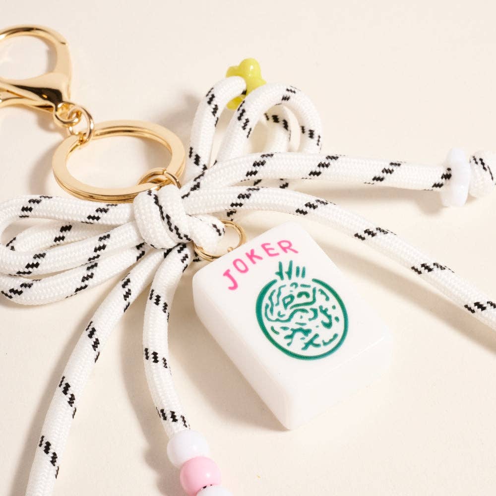 Mahjong Joker Tile Keychain | Paracord Bow Bag Charm | Whimsical Mahjong Gift for Women