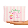 Mahjong Gift Pouch | Pink Stripe Watercolor Mahjong Zipper Bag | Preppy Mahjong Gift for Women