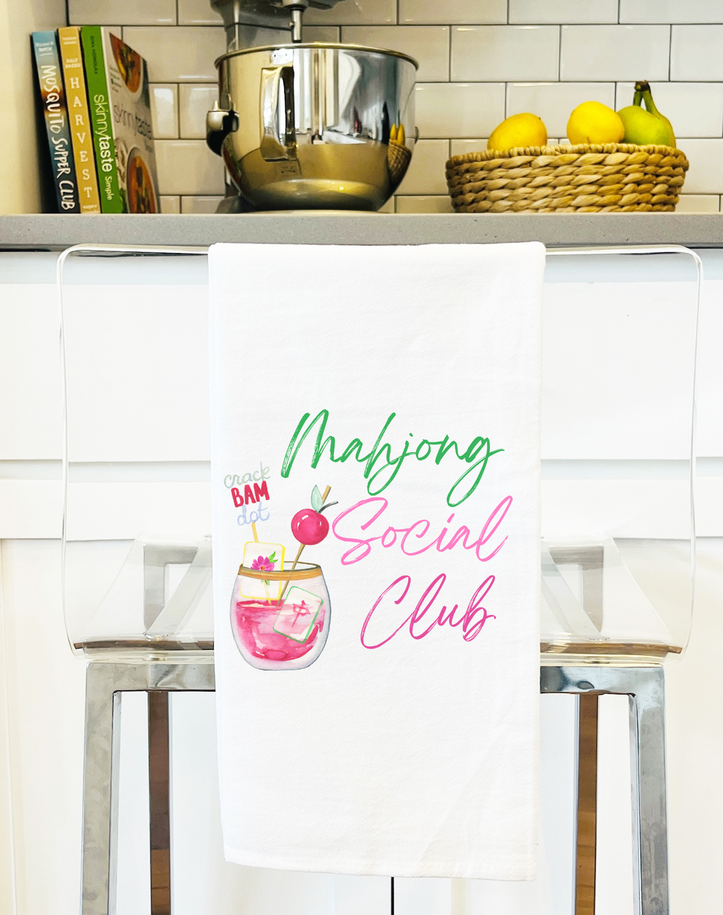 Mahjong Social Club Flour Sack Tea Towel | Watercolor Mahjong Kitchen Towel | Cute Mahjong Home Decor Gift