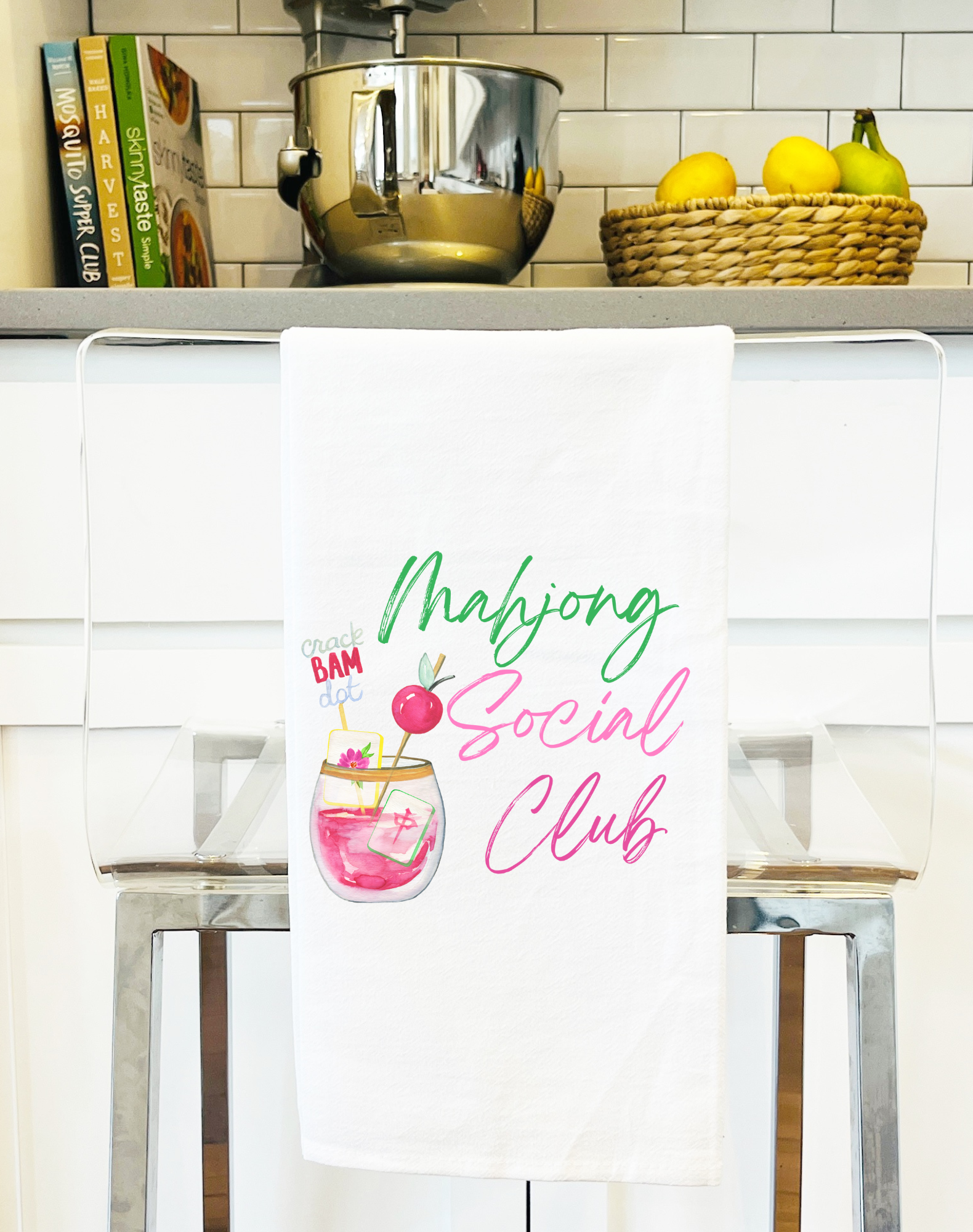 Mahjong Social Club Flour Sack Tea Towel | Watercolor Mahjong Kitchen Towel | Cute Mahjong Home Decor Gift