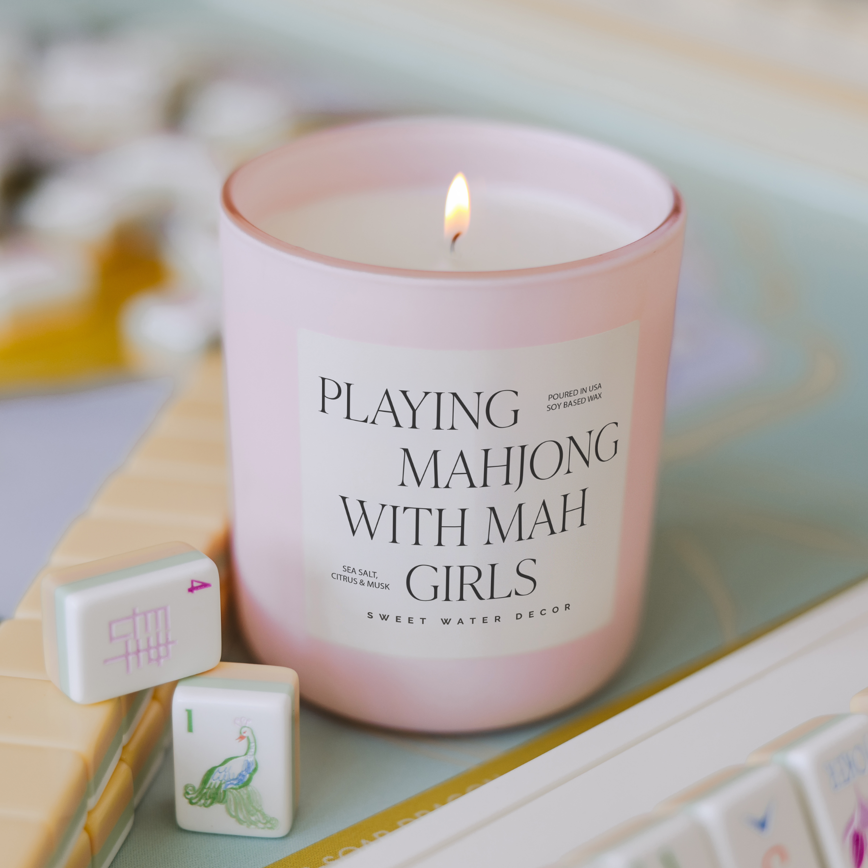 Mahjong Candle for Women | "Playing Mahjong with Mah Girls" 15 oz Soy Candle | Fun Mahjong Gift Idea