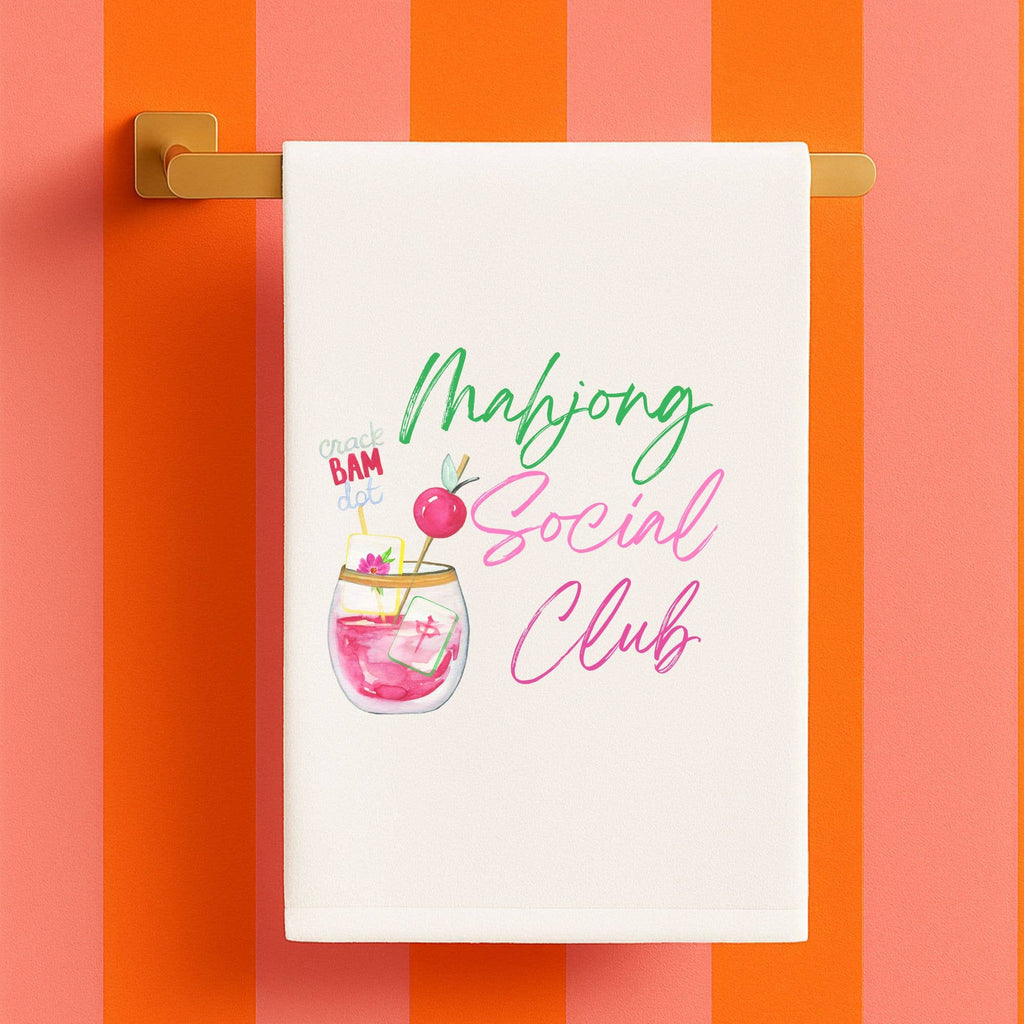 Mahjong Social Club Flour Sack Tea Towel | Watercolor Mahjong Kitchen Towel | Cute Mahjong Home Decor Gift