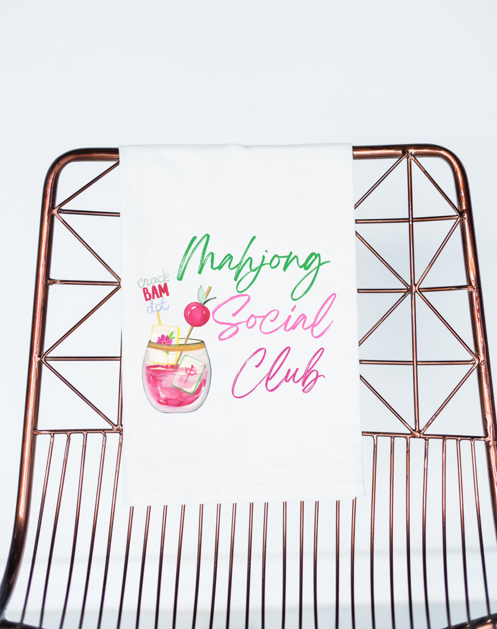 Mahjong Social Club Flour Sack Tea Towel | Watercolor Mahjong Kitchen Towel | Cute Mahjong Home Decor Gift
