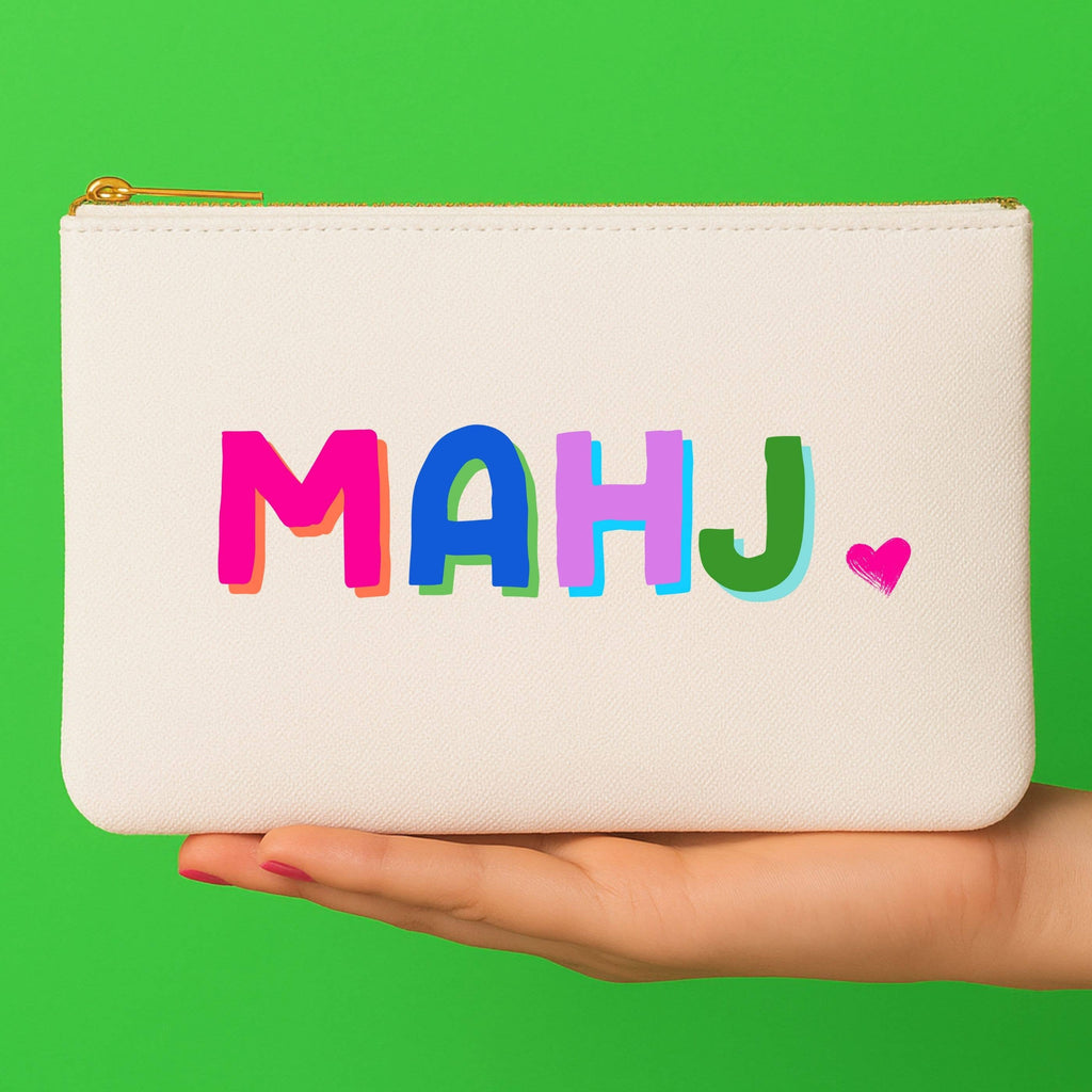 Mahjong Cosmetic Bag | Canvas Watercolor Mahjong Zip Pouch | Preppy Mahjong Accessories for Women