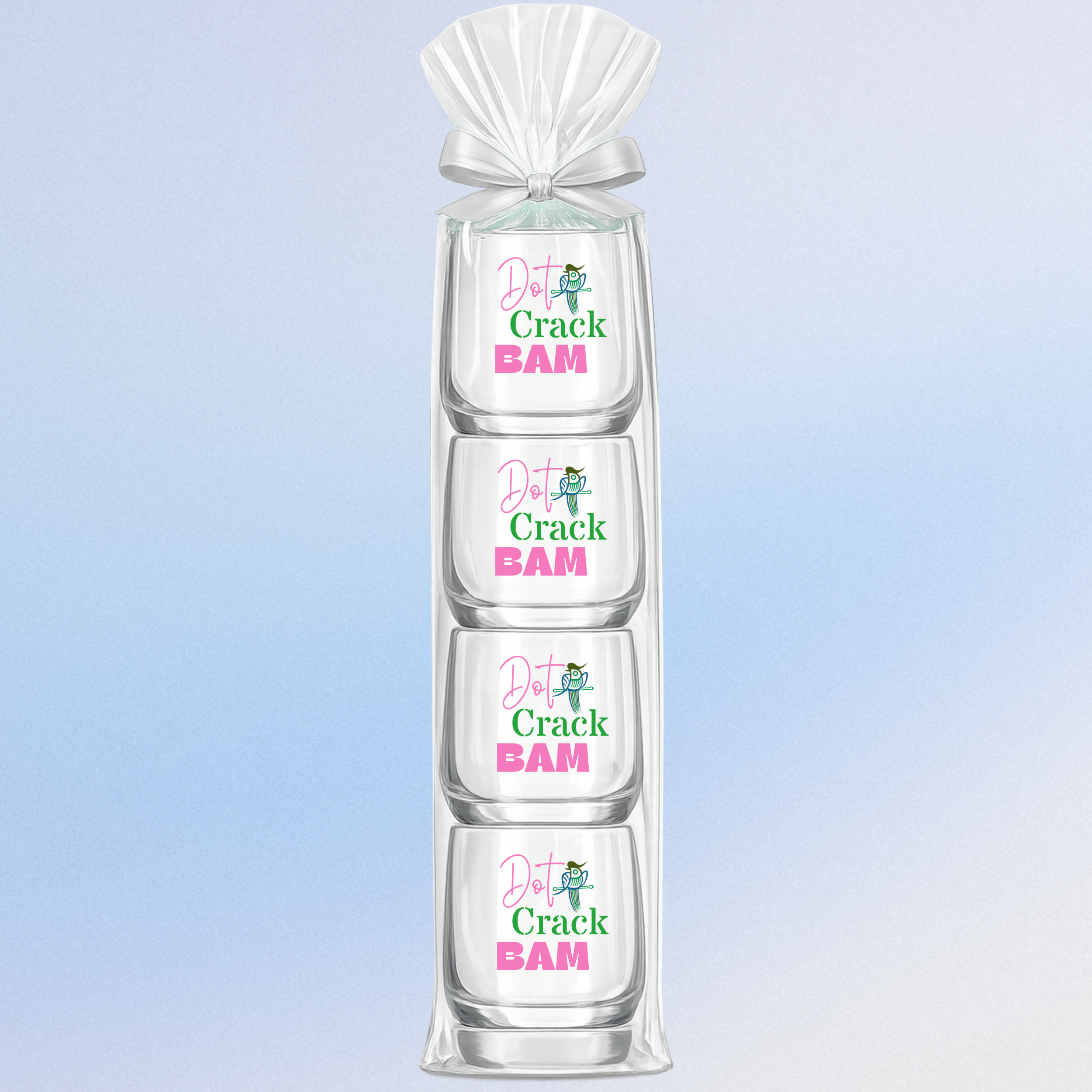 Mahjong Stemless 4 ct Set Wine Glasses "Dot Crack Bam"